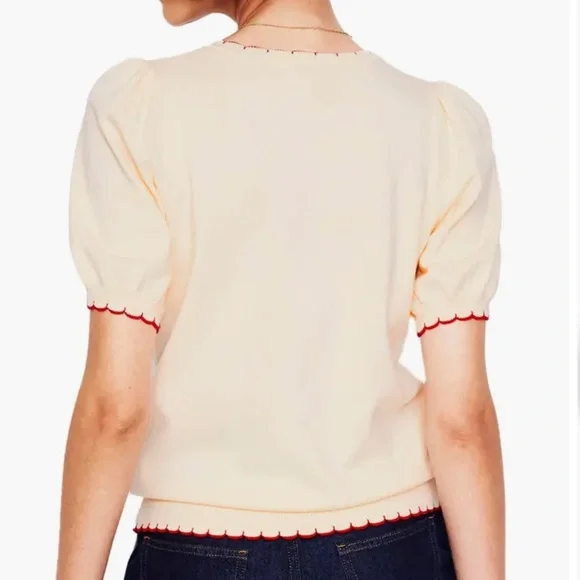 Boden Cream Blouse with Red Trim - Picture 2 of 5